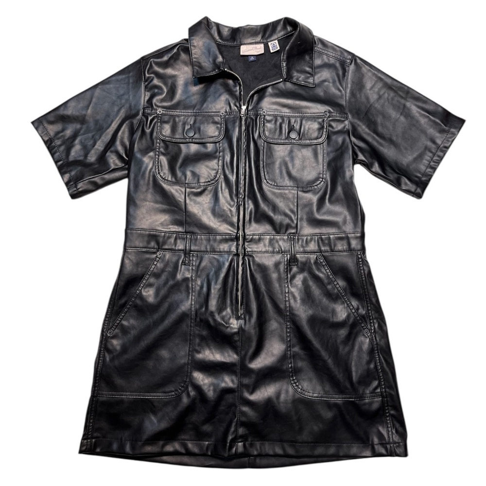 Black Faux Leather Zip Up Dress